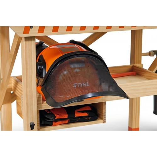 Žaislinis medinis darbastalis STIHL su mediniais įrankiais